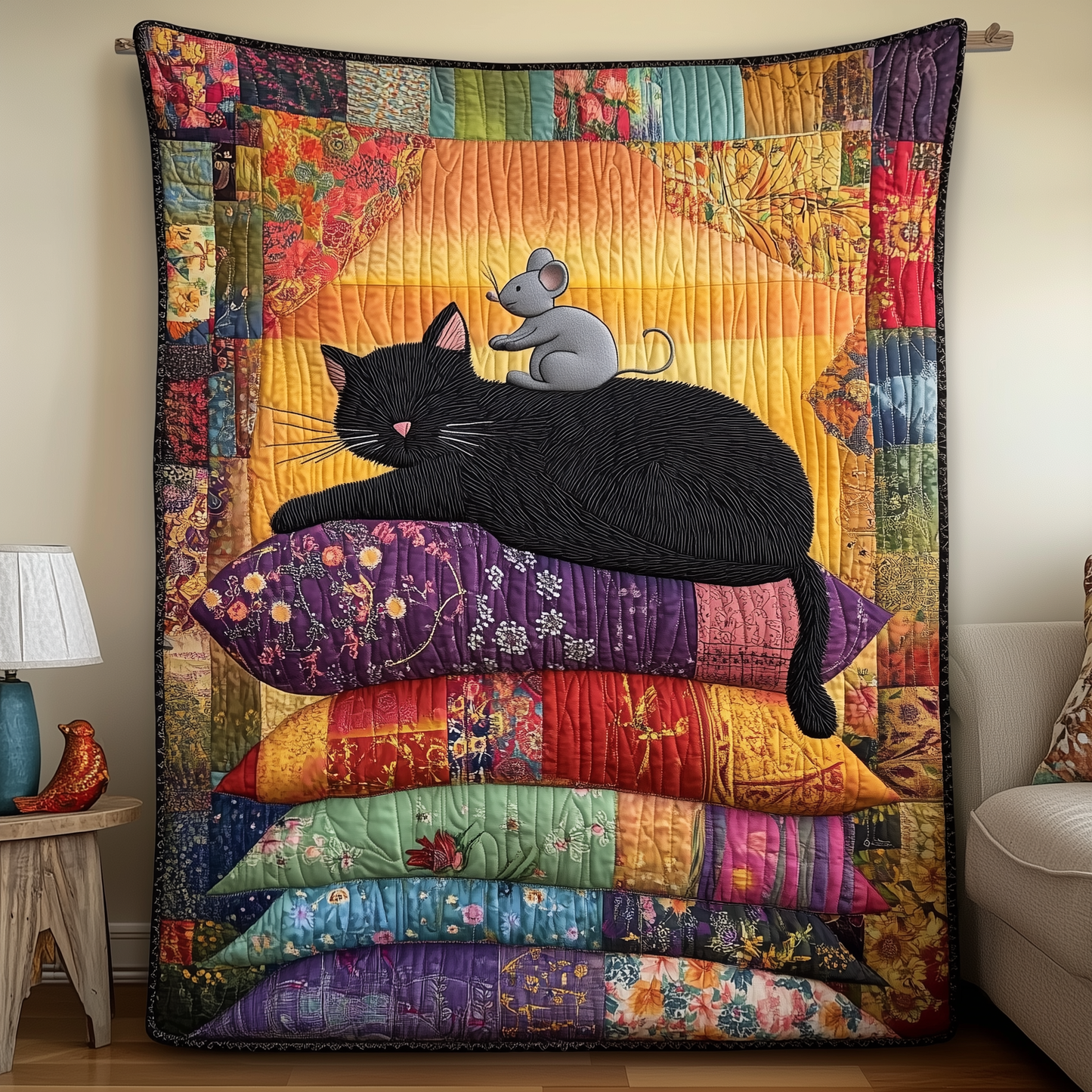 Cat and Pillows Quilted Blanket GFTOTL360