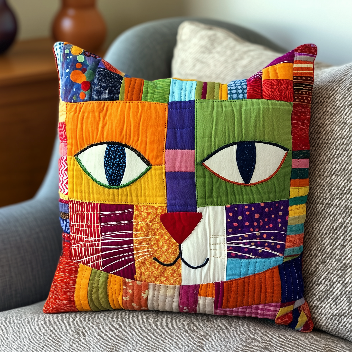 Colorful Cat Quilted Pillow Case GFTOTL365