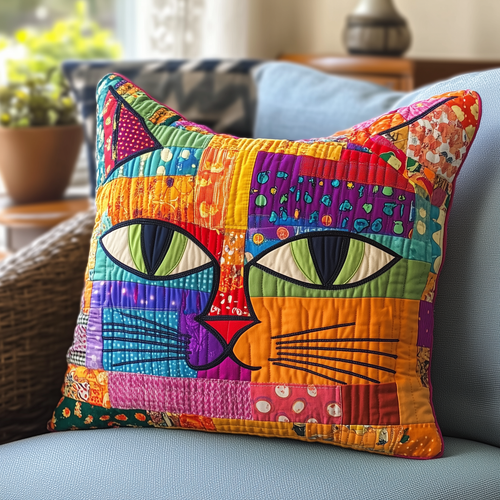 Colorful Cat Quilted Pillow Case GFTOTL367