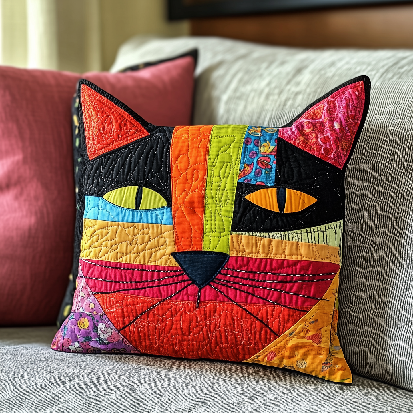 Colorful Cat Quilted Pillow Case GFTOTL368