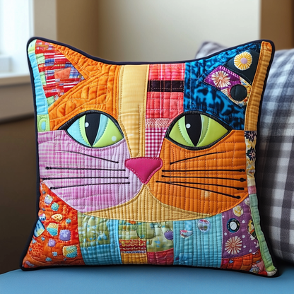 Colorful Cat Quilted Pillow Case GFTOTL372