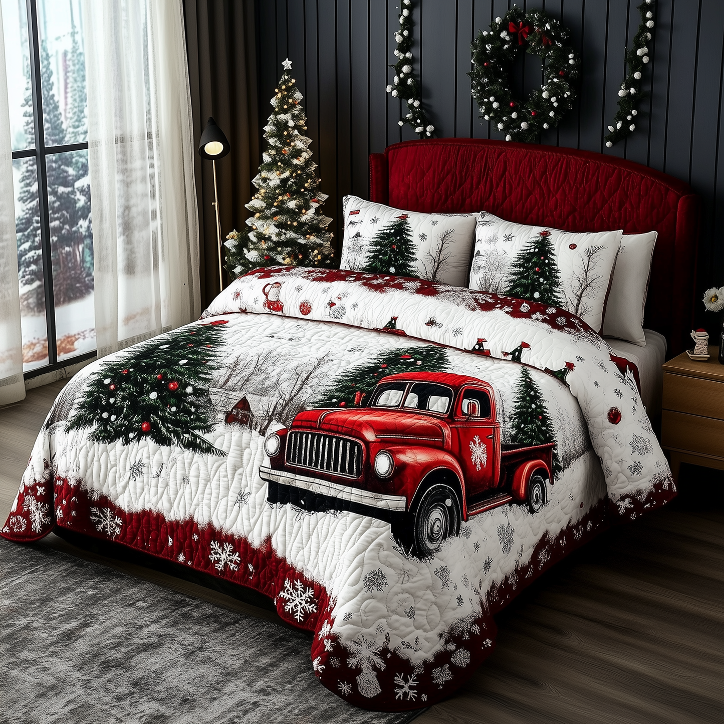 Christmas Truck 3-Piece Quilted Bedding Set GFTOTL393