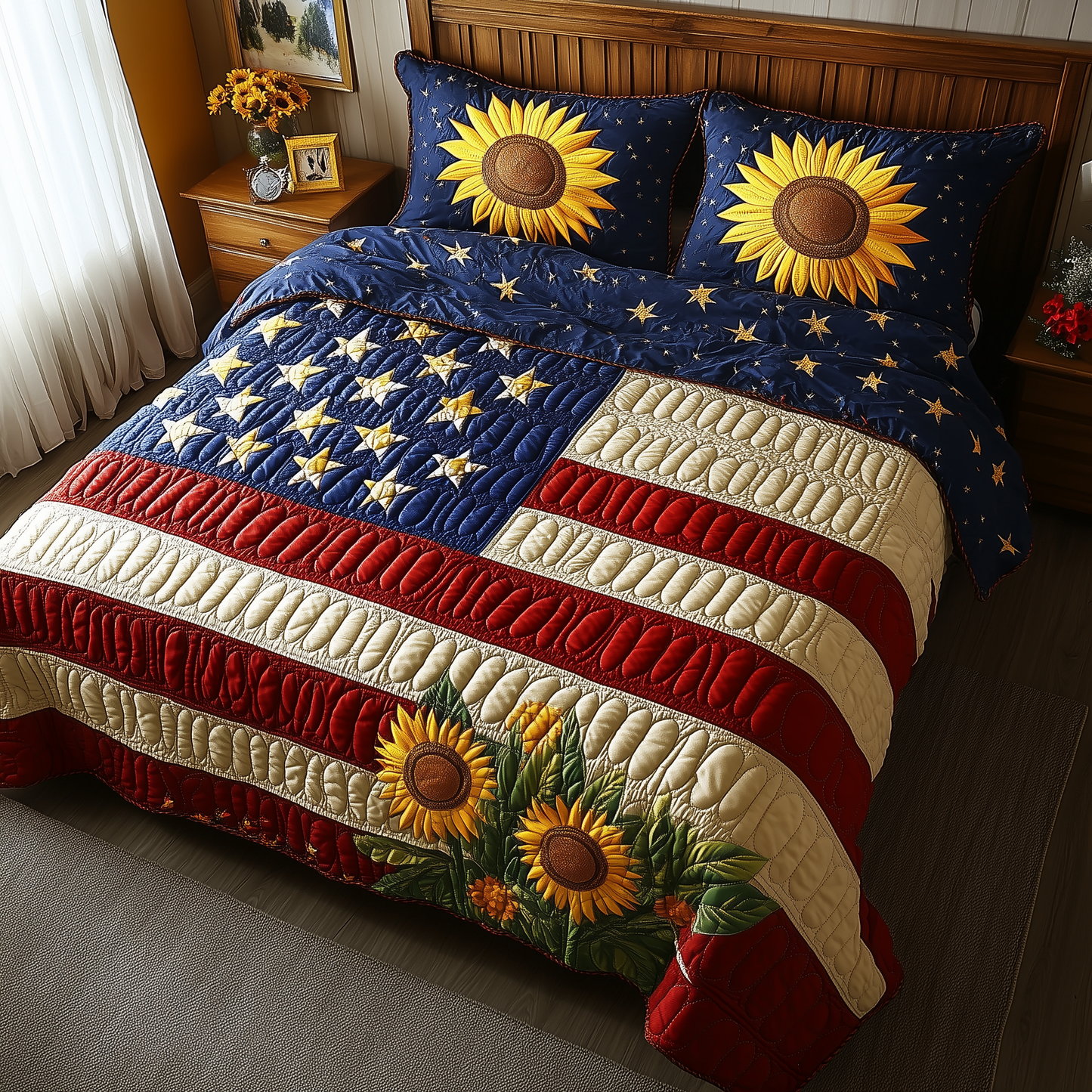 Patriotic Sunflower 3-Piece Quilted Bedding Set GFTOTL396