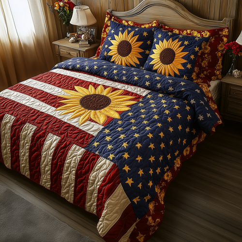 Patriotic Sunflower 3-Piece Quilted Bedding Set GFTOTL397