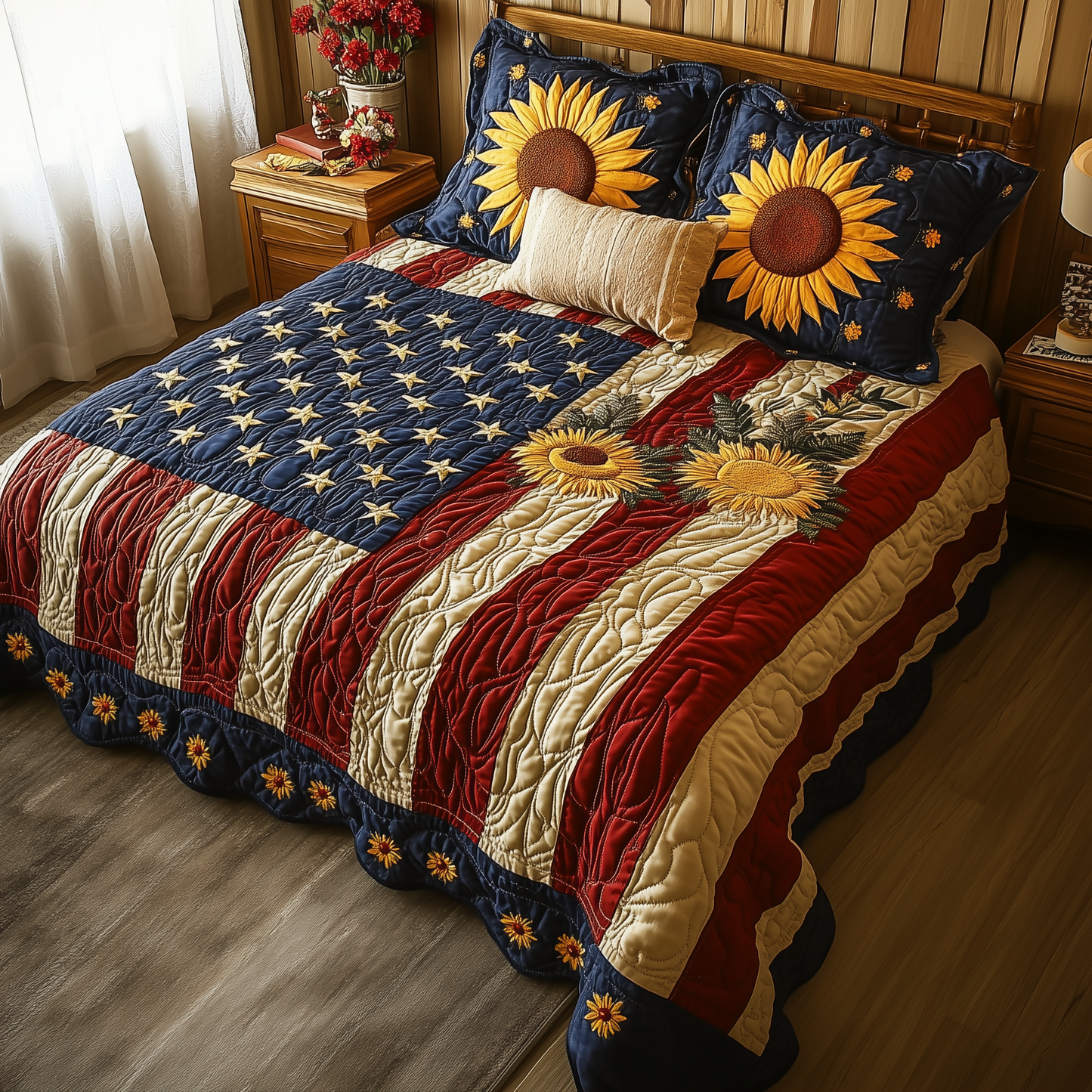 Patriotic Sunflower 3-Piece Quilted Bedding Set GFTOTL399