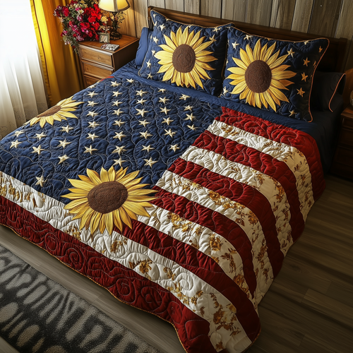 Patriotic Sunflower 3-Piece Quilted Bedding Set GFTOTL400