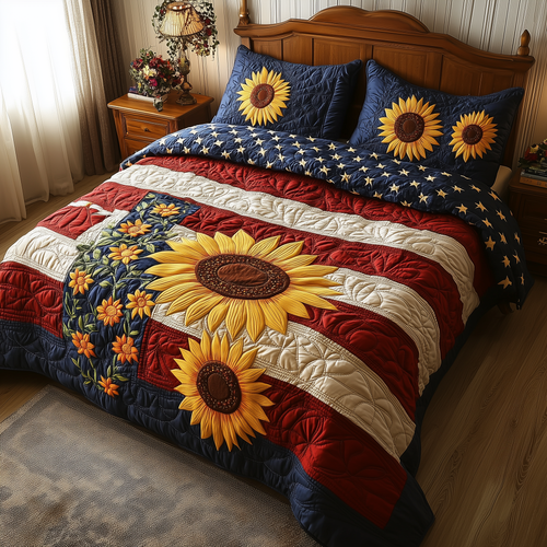 Patriotic Sunflower 3-Piece Quilted Bedding Set GFTOTL401