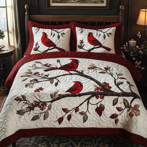 Christmas Cardinal 3-Piece Quilted Bedding Set GFTOTL490