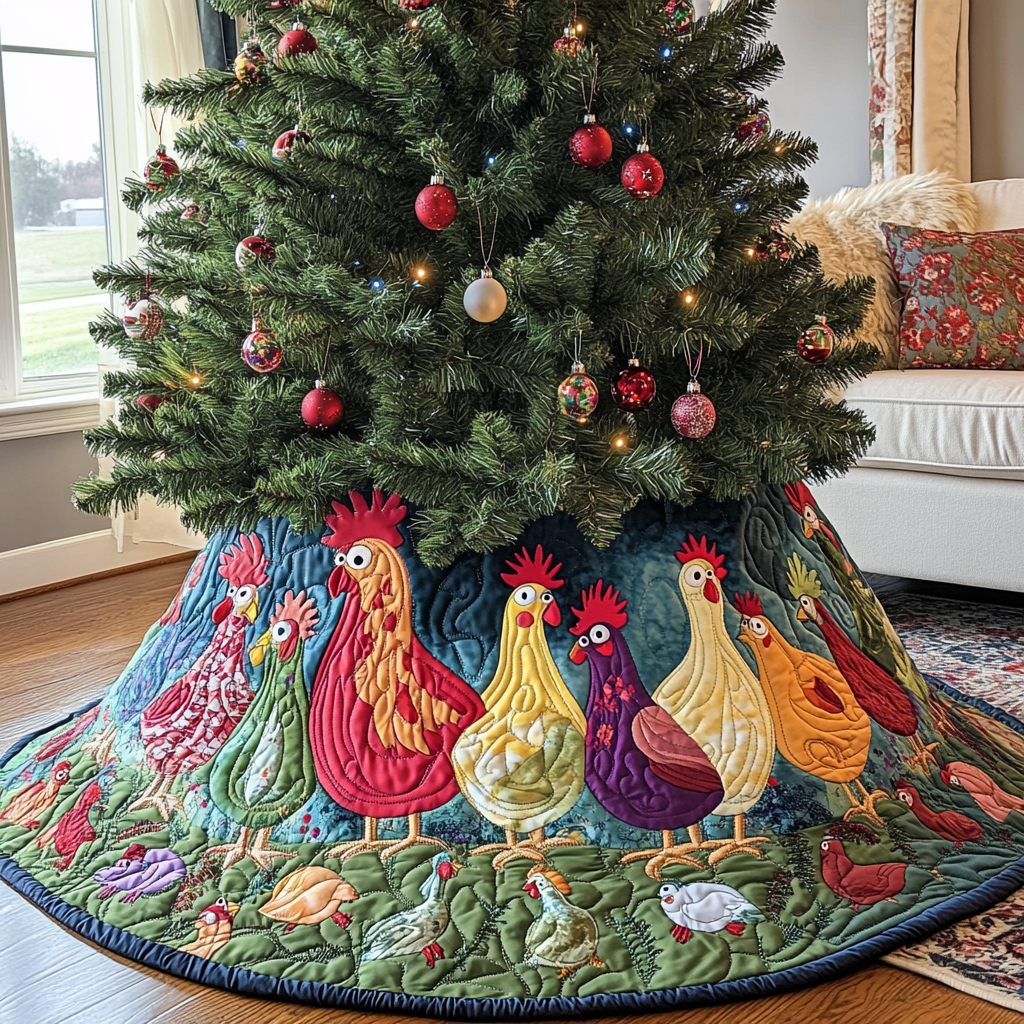 Gossiping Chickens Quilted Tree Skirt GFTOTL584