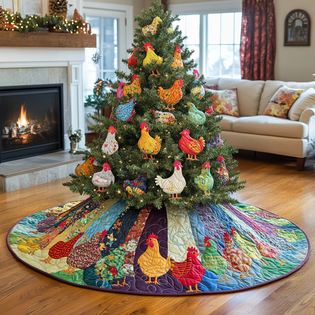 Gossiping Chickens Quilted Tree Skirt GFTOTL585