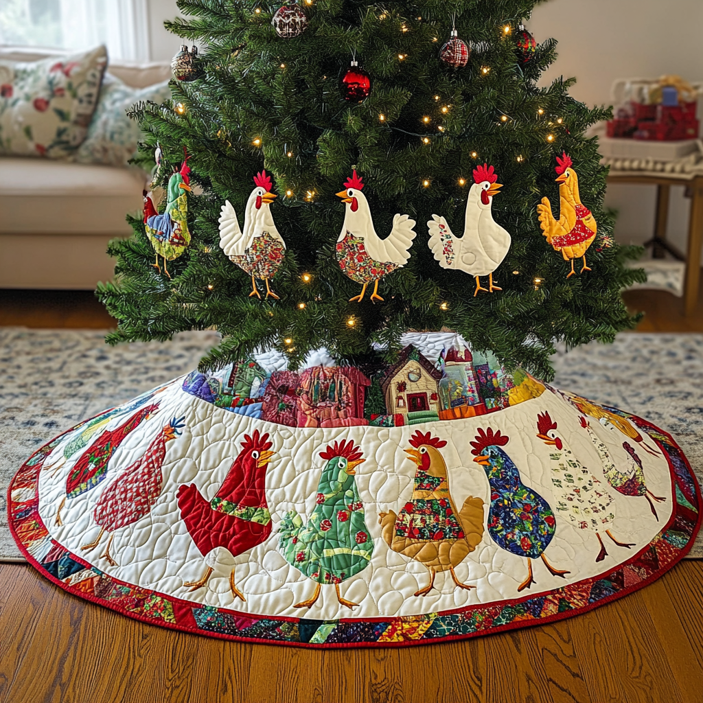 Gossiping Chickens Quilted Tree Skirt GFTOTL588