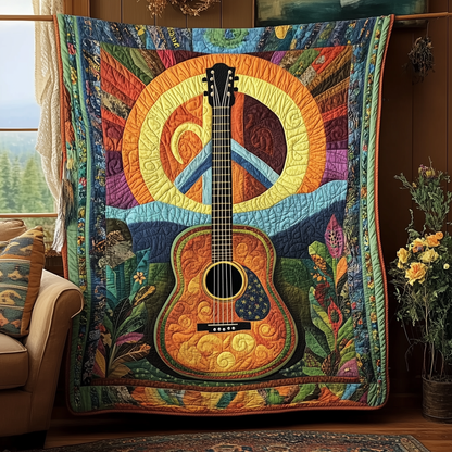 Guitar Peace Sign Quilted Blanket GFTOTL654