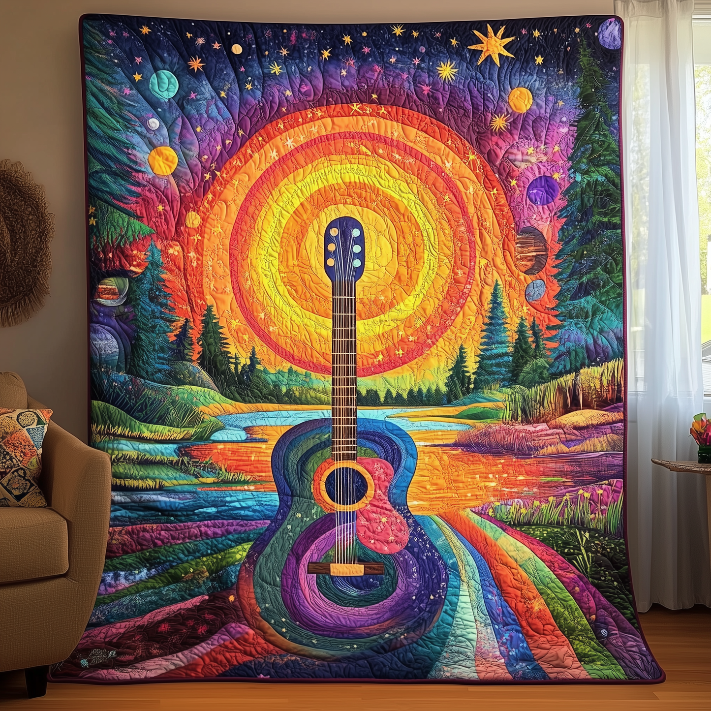 Guitar Peace Sign Quilted Blanket GFTOTL658