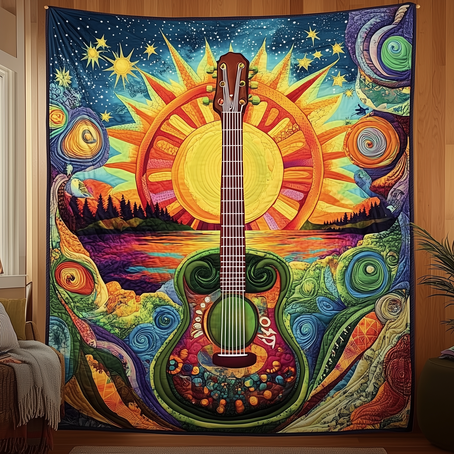 Guitar Peace Sign Quilted Blanket GFTOTL659