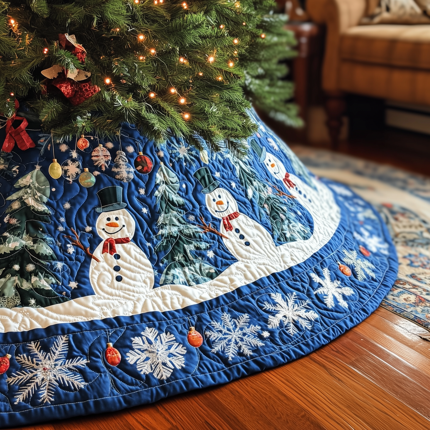 Swirls Snowmen Quilted Tree Skirt GFTOTL673