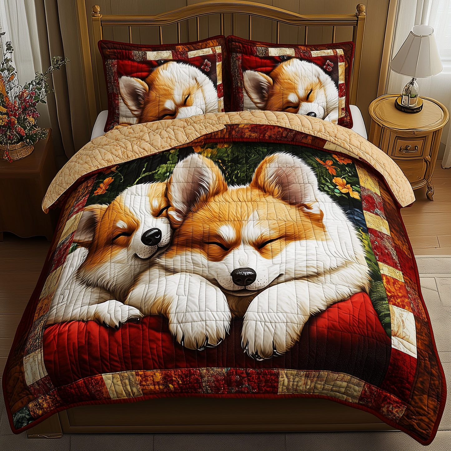 Sleepping Corgi 3-Piece Quilted Bedding Set GFTOTL773