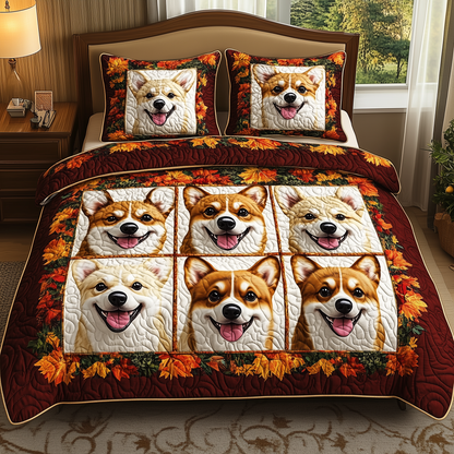 Autumn Corgi 3-Piece Quilted Bedding Set GFTOTL776