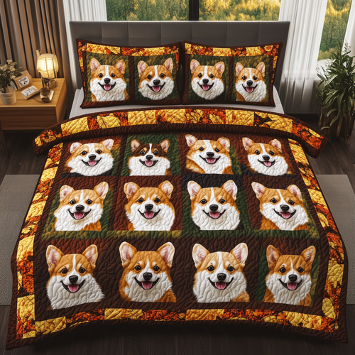 Autumn Corgi 3-Piece Quilted Bedding Set GFTOTL778