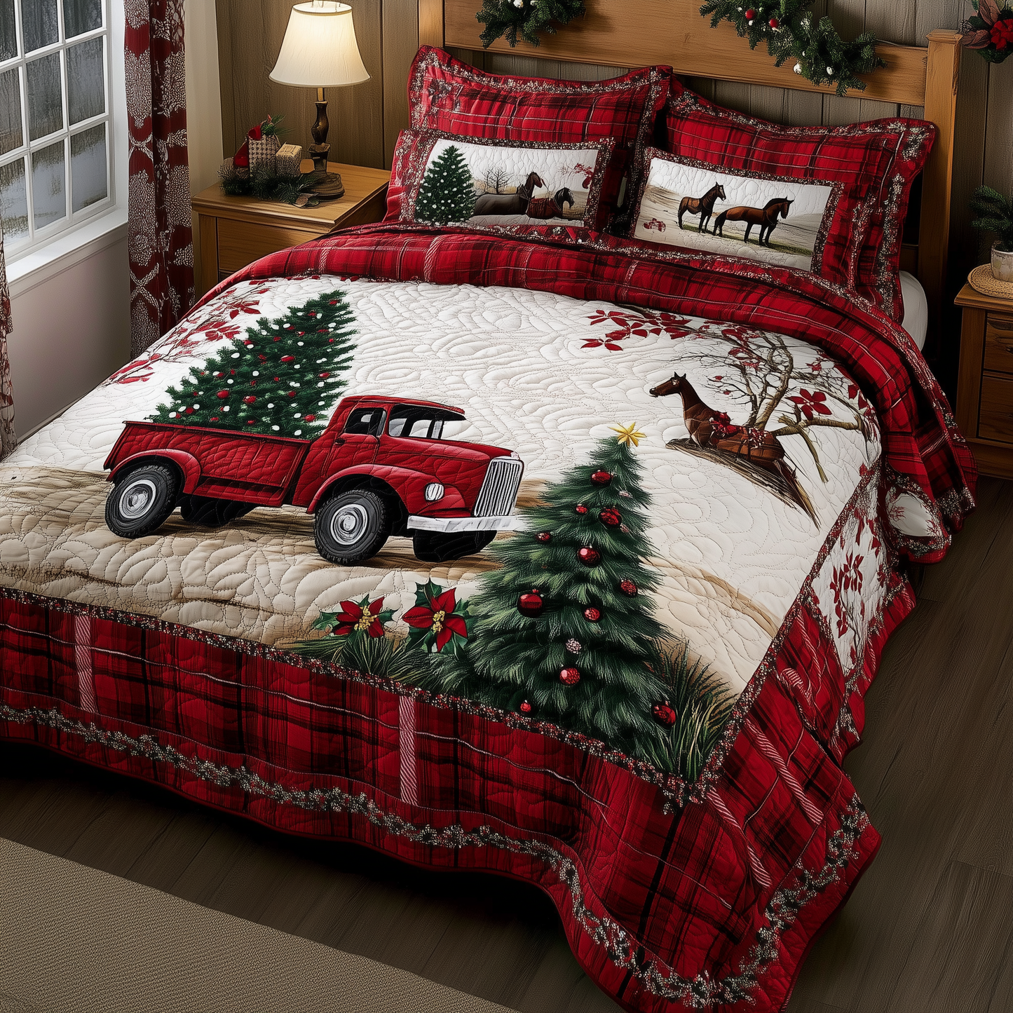 Vintage Red Truck 3-Piece Quilted Bedding Set GFTOTL779