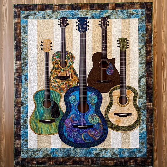 Vintage Acoustic Guitars Quilted Blanket GFTOTL802