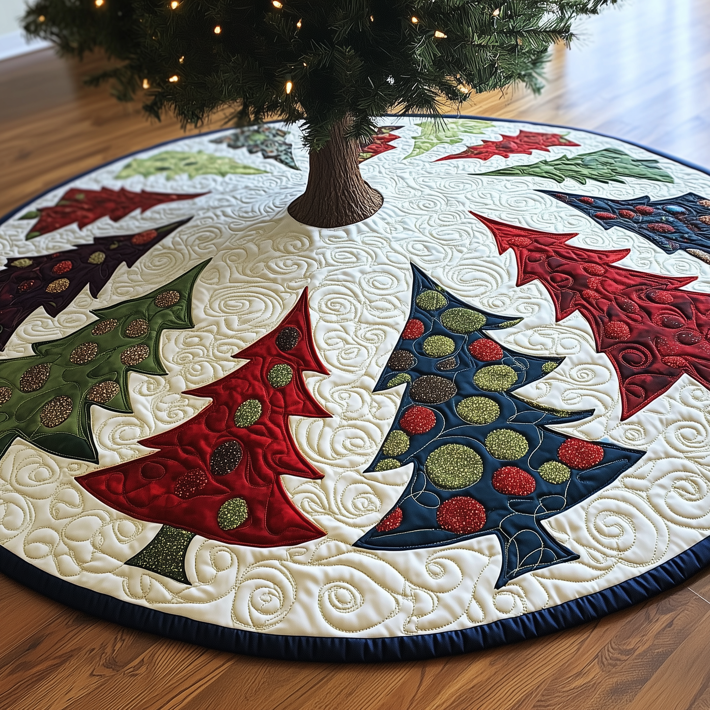 Colorful Christmas Trees Quilted Tree Skirt GFTOTL838