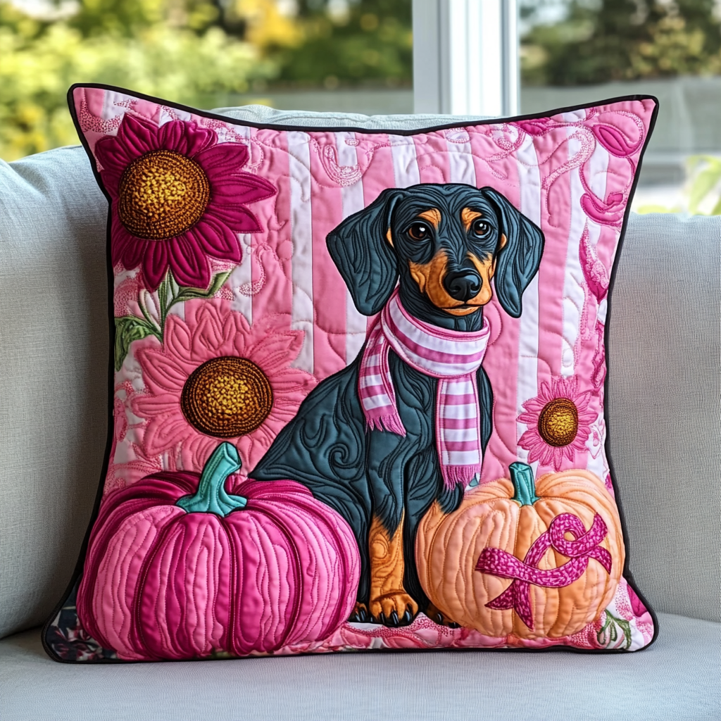 Dachshund Love Pink Quilted Pillow Case GFTOTL849