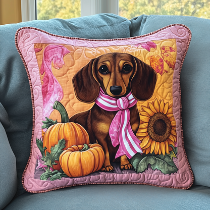 Dachshund Pink Fall Quilted Pillow Case GFTOTL851