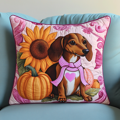 Dachshund Pink Fall Quilted Pillow Case GFTOTL852