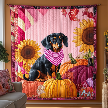 Dachshund Pink Fall Quilted Blanket GFTOTL857