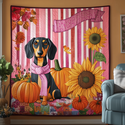 Dachshund Pink Fall Quilted Blanket GFTOTL858