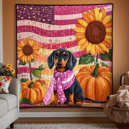 Dachshund Pink Fall Quilted Blanket GFTOTL860