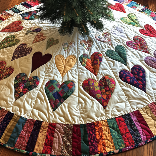 Candy Heart Christmas Quilted Tree Skirt GFTOTL915