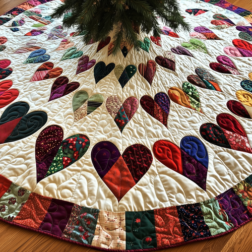 Candy Heart Christmas Quilted Tree Skirt GFTOTL916