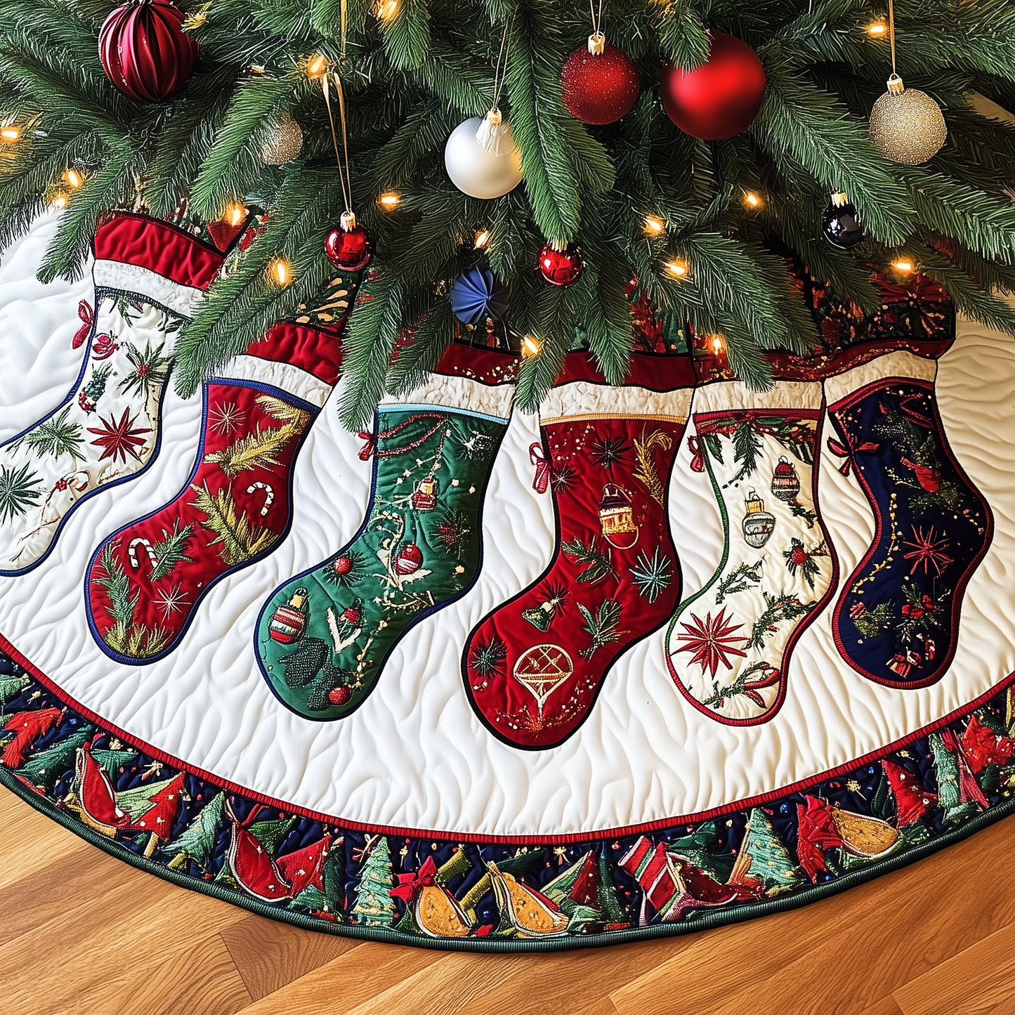 Christmas Stocking Quilted Tree Skirt GFTOTP027