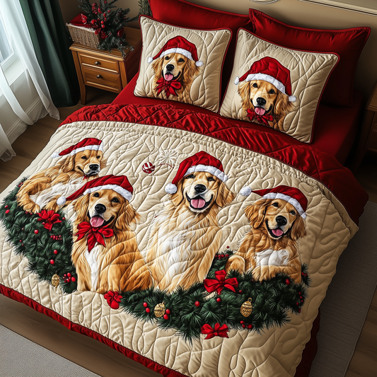 Christmas Golden Retriever 3-Piece Quilted Bedding Set GFTOTP063