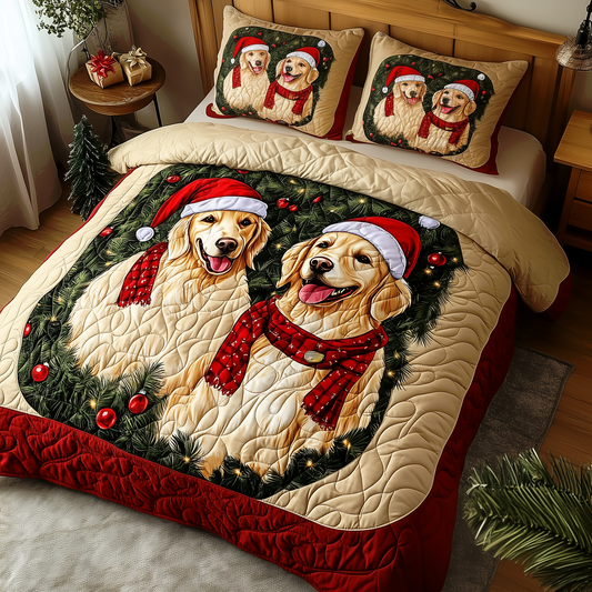 Christmas Golden Retriever 3-Piece Quilted Bedding Set GFTOTP065