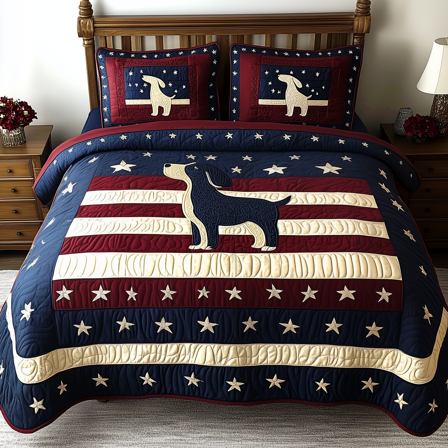 Patriotic Dachshund 3-Piece Quilted Bedding Set GFTOTP077