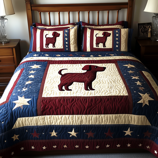 Patriotic Dachshund 3-Piece Quilted Bedding Set GFTOTP078