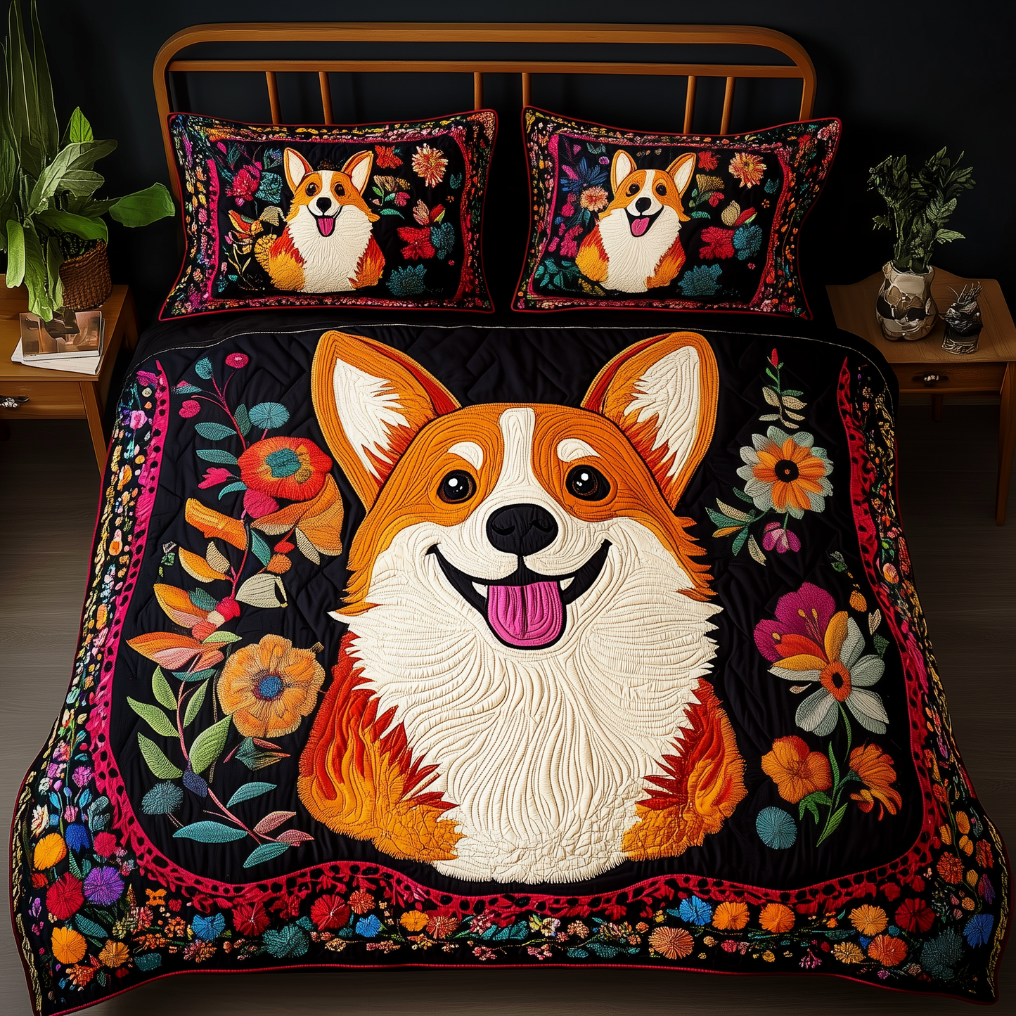 Corgi 3-Piece Quilted Bedding Set GFTOTP079