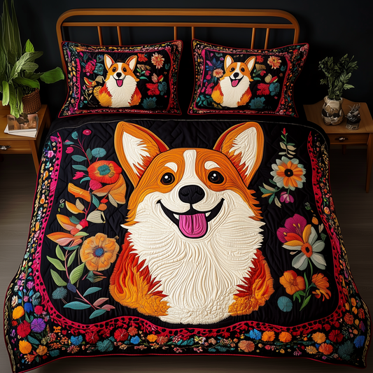 Corgi 3-Piece Quilted Bedding Set GFTOTP079