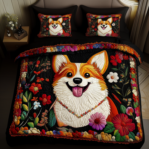 Corgi 3-Piece Quilted Bedding Set GFTOTP080