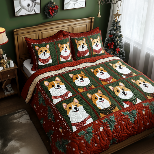 Christmas Corgi 3-Piece Quilted Bedding Set GFTOTP086