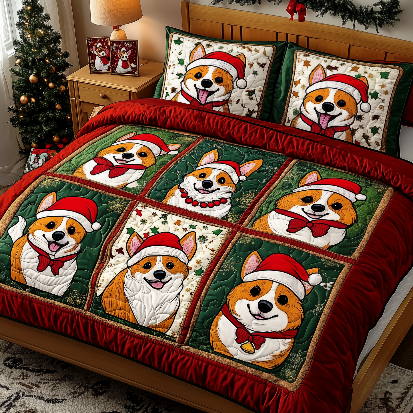 Christmas Corgi 3-Piece Quilted Bedding Set GFTOTP088