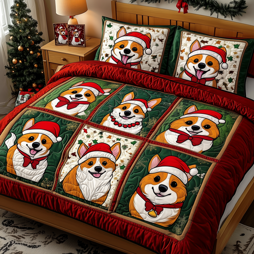 Christmas Corgi 3-Piece Quilted Bedding Set GFTOTP088