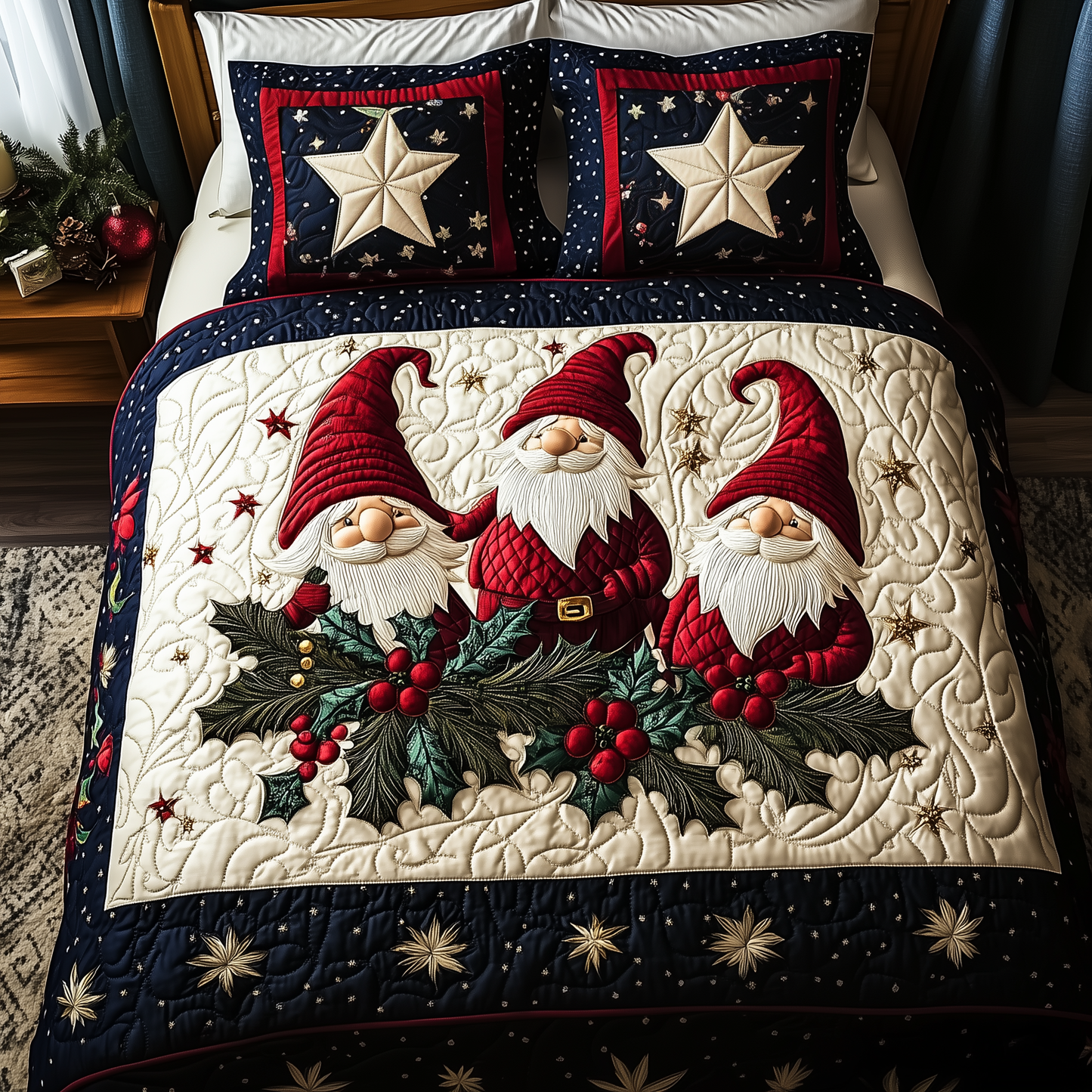 Christmas Gnome 3-Piece Quilted Bedding Set GFTOTP097