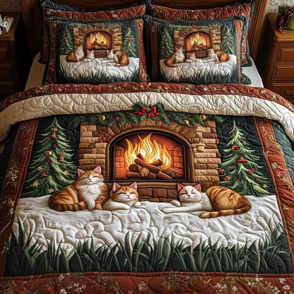 Cats by Fireplace 3-Piece Quilted Bedding Set GFTOTP1003