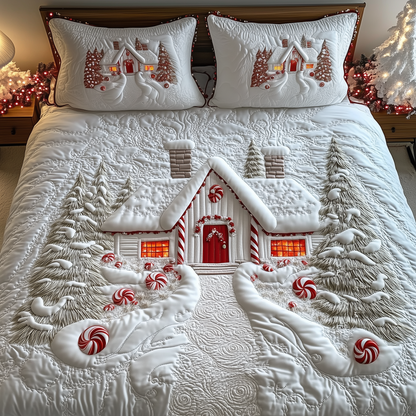 Candy Canes Whimsical House 3-Piece Quilted Bedding Set GFTOTP1006