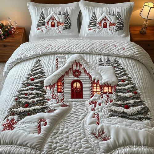 Candy Canes Whimsical House 3-Piece Quilted Bedding Set GFTOTP1007