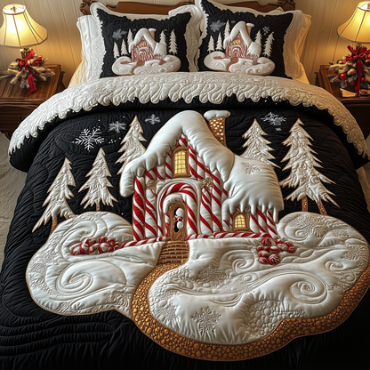 Candy Canes Whimsical House 3-Piece Quilted Bedding Set GFTOTP1010