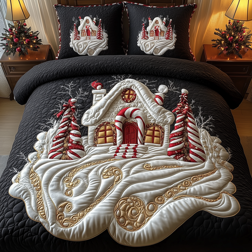 Candy Canes Whimsical House 3-Piece Quilted Bedding Set GFTOTP1012